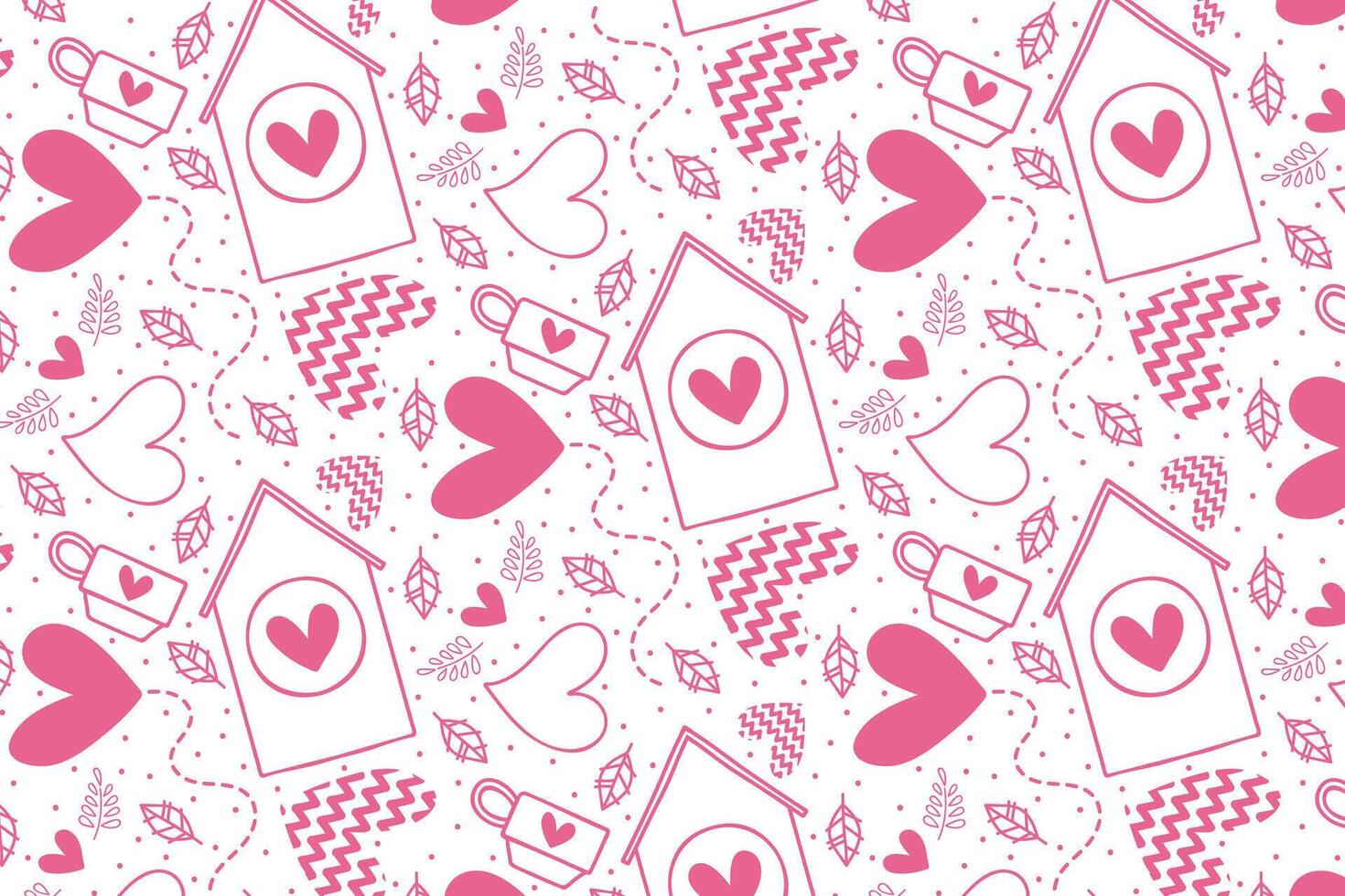 Vector love heart pattern, vector hand drawn Valentine's Day pattern, Valentine's Day background.