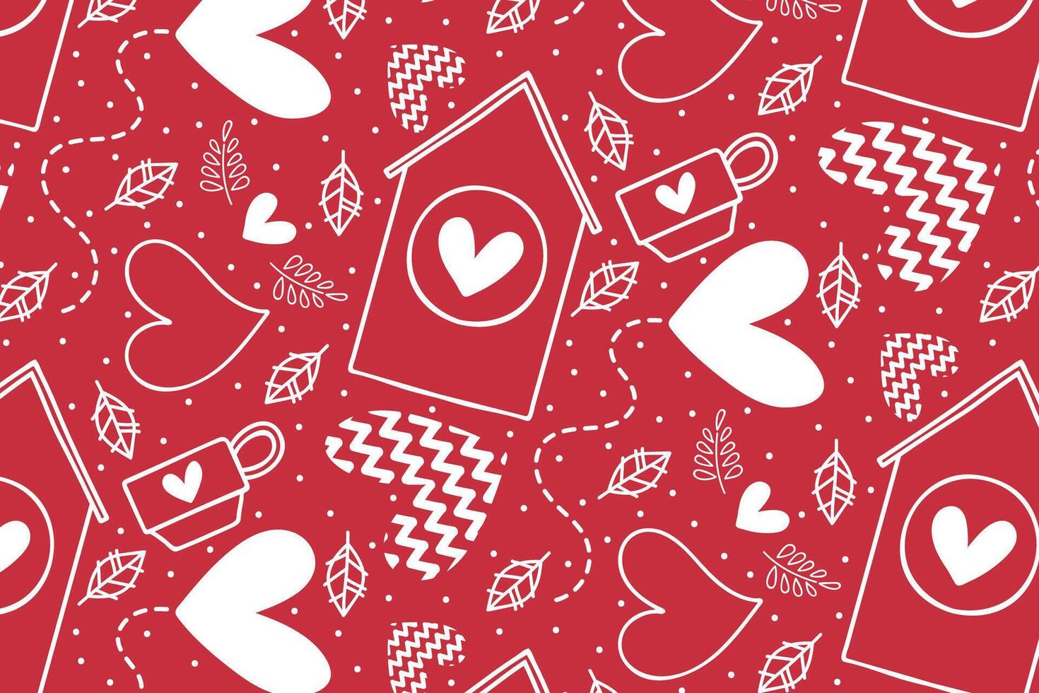 Vector love heart pattern, vector hand drawn Valentine's Day pattern, Valentine's Day background.