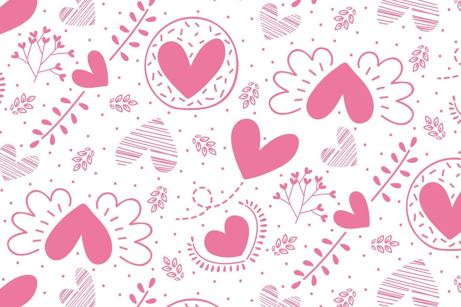 Vector love heart pattern, vector hand drawn Valentine's Day pattern, Valentine's Day background.