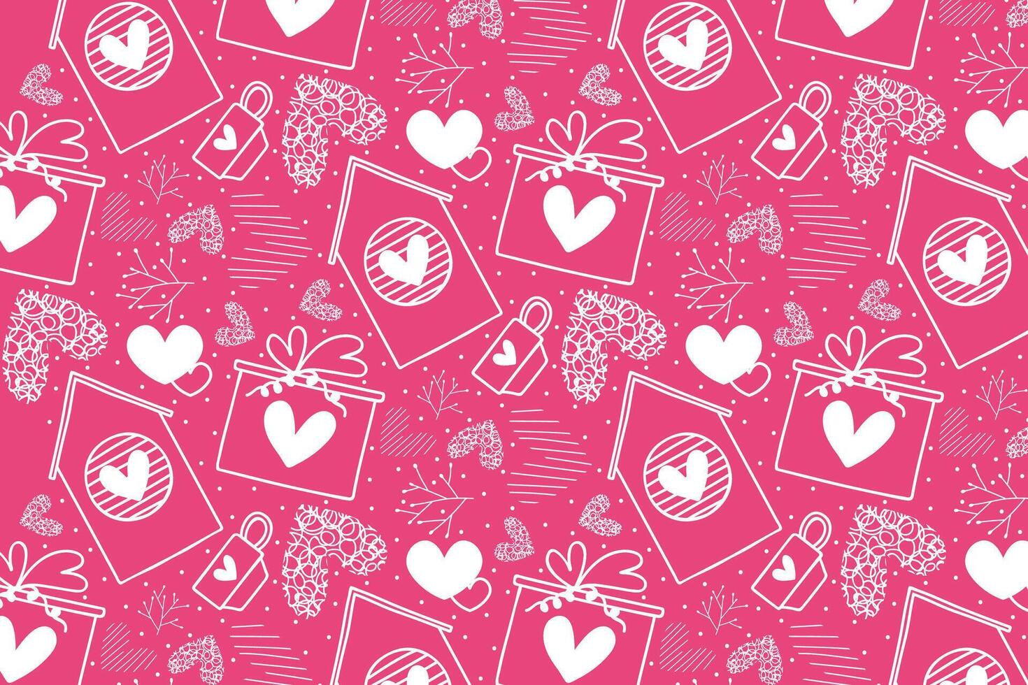 Vector love heart pattern, vector hand drawn Valentine's Day pattern, Valentine's Day background.