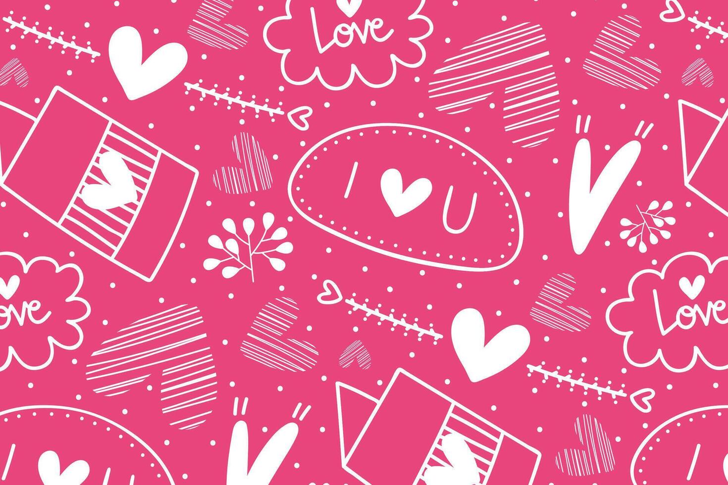 Vector love heart pattern, vector hand drawn Valentine's Day pattern, Valentine's Day background.