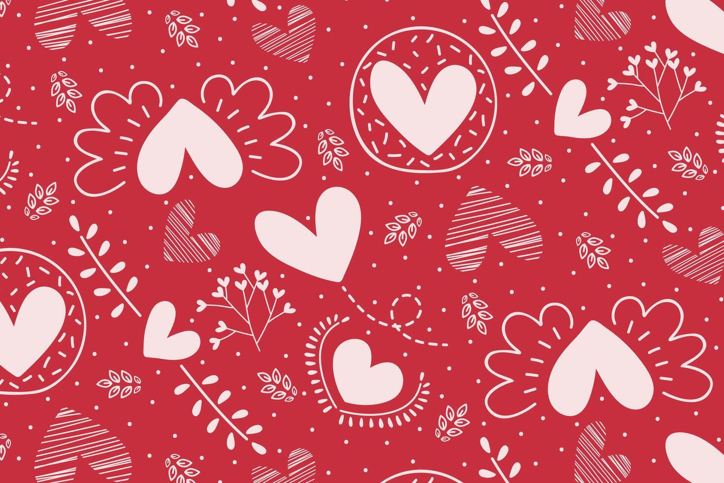 Vector love heart pattern, vector hand drawn Valentine's Day pattern, Valentine's Day background.