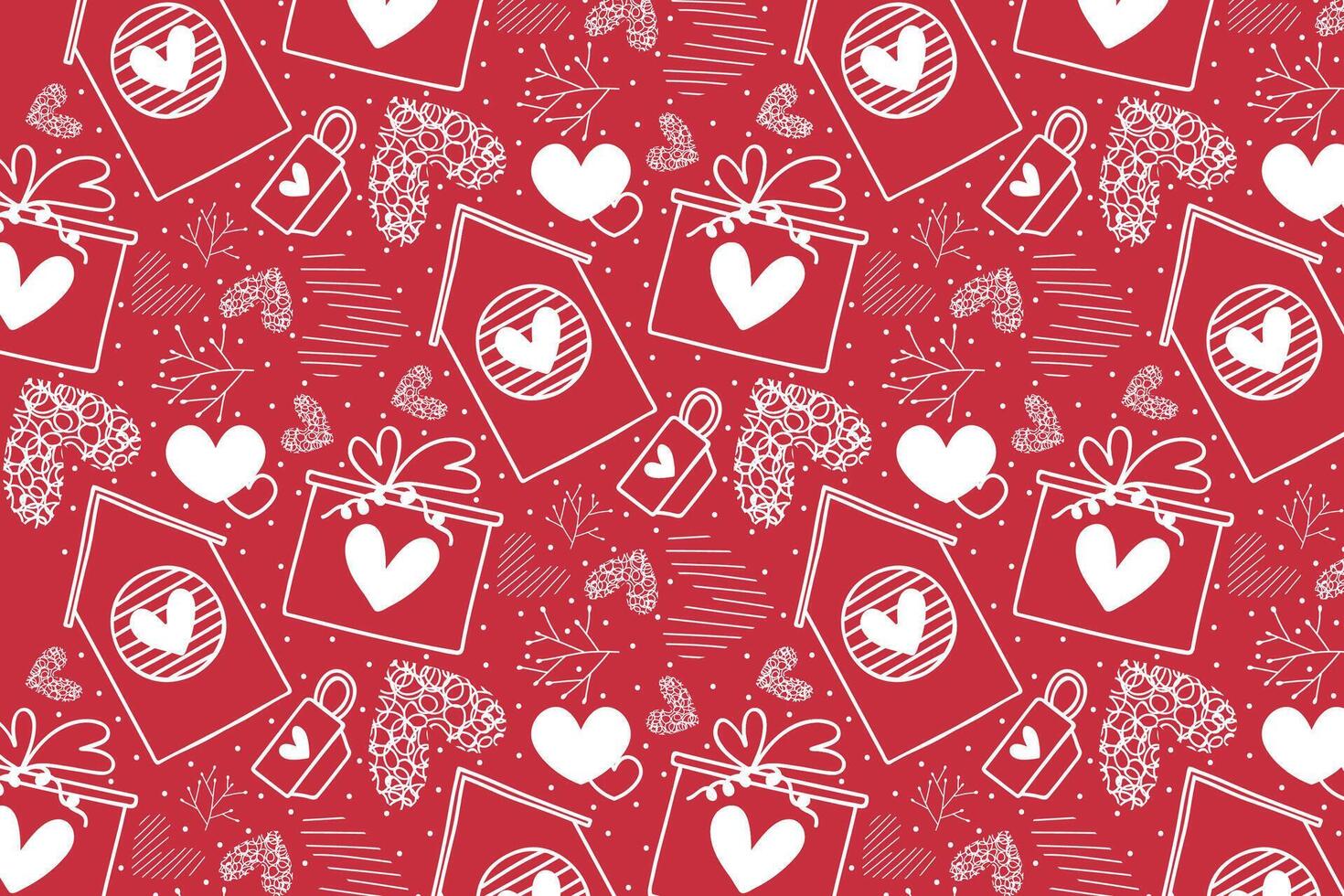 Vector love heart pattern, vector hand drawn Valentine's Day pattern, Valentine's Day background.