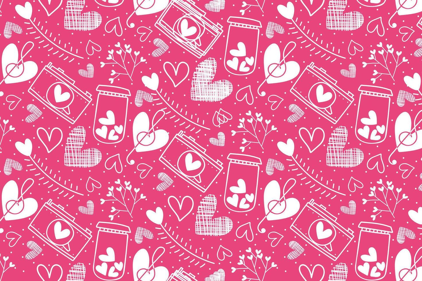 Vector love heart pattern, vector hand drawn Valentine's Day pattern, Valentine's Day background.