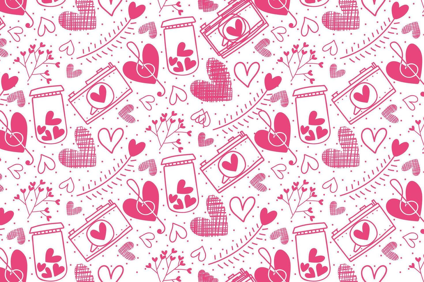 Vector love heart pattern, vector hand drawn Valentine's Day pattern, Valentine's Day background.