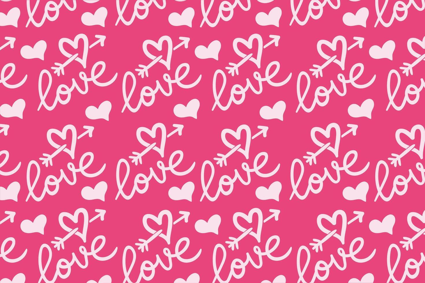 Vector love heart pattern, vector hand drawn Valentine's Day pattern, Valentine's Day background.