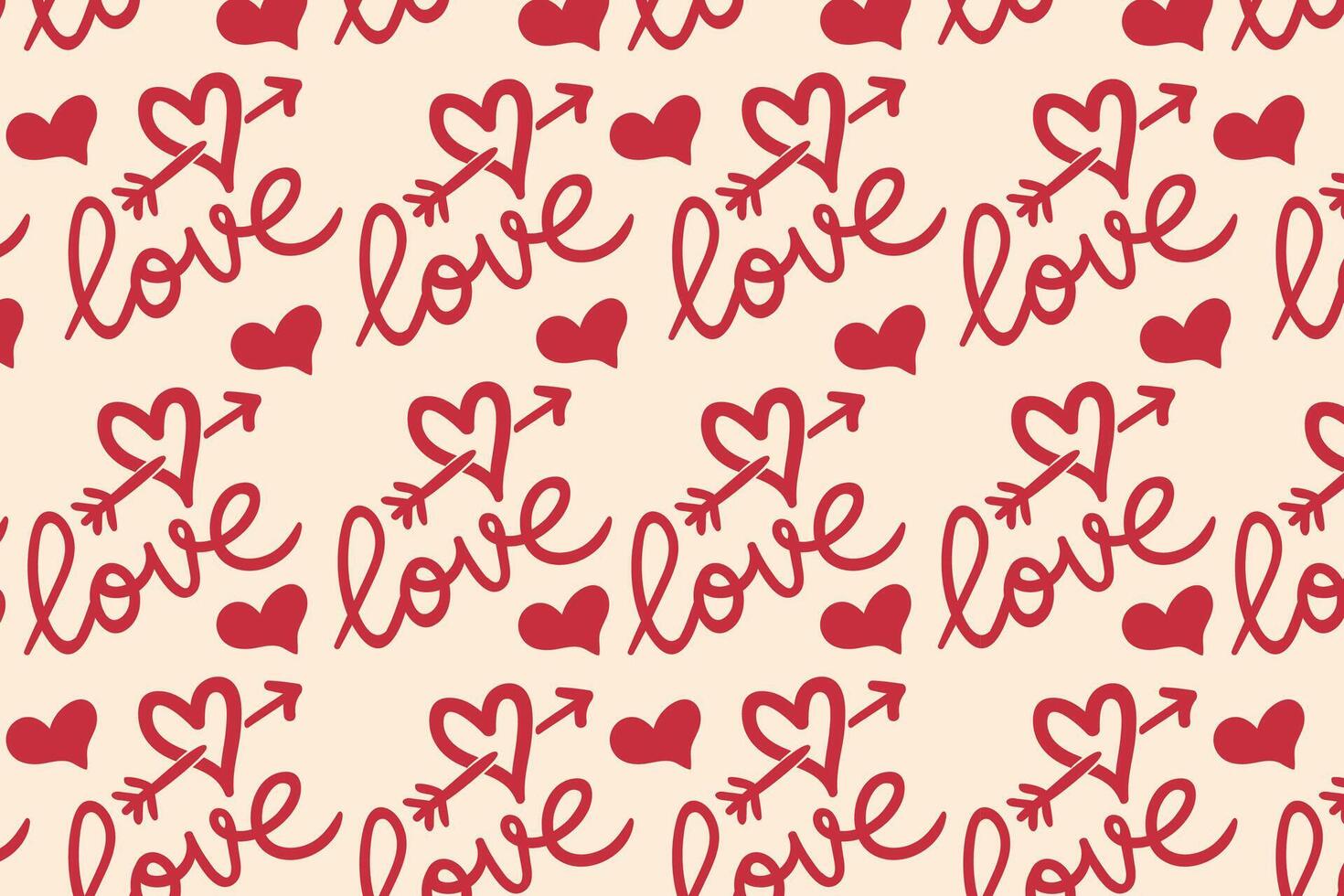 Vector love heart pattern, vector hand drawn Valentine's Day pattern, Valentine's Day background.