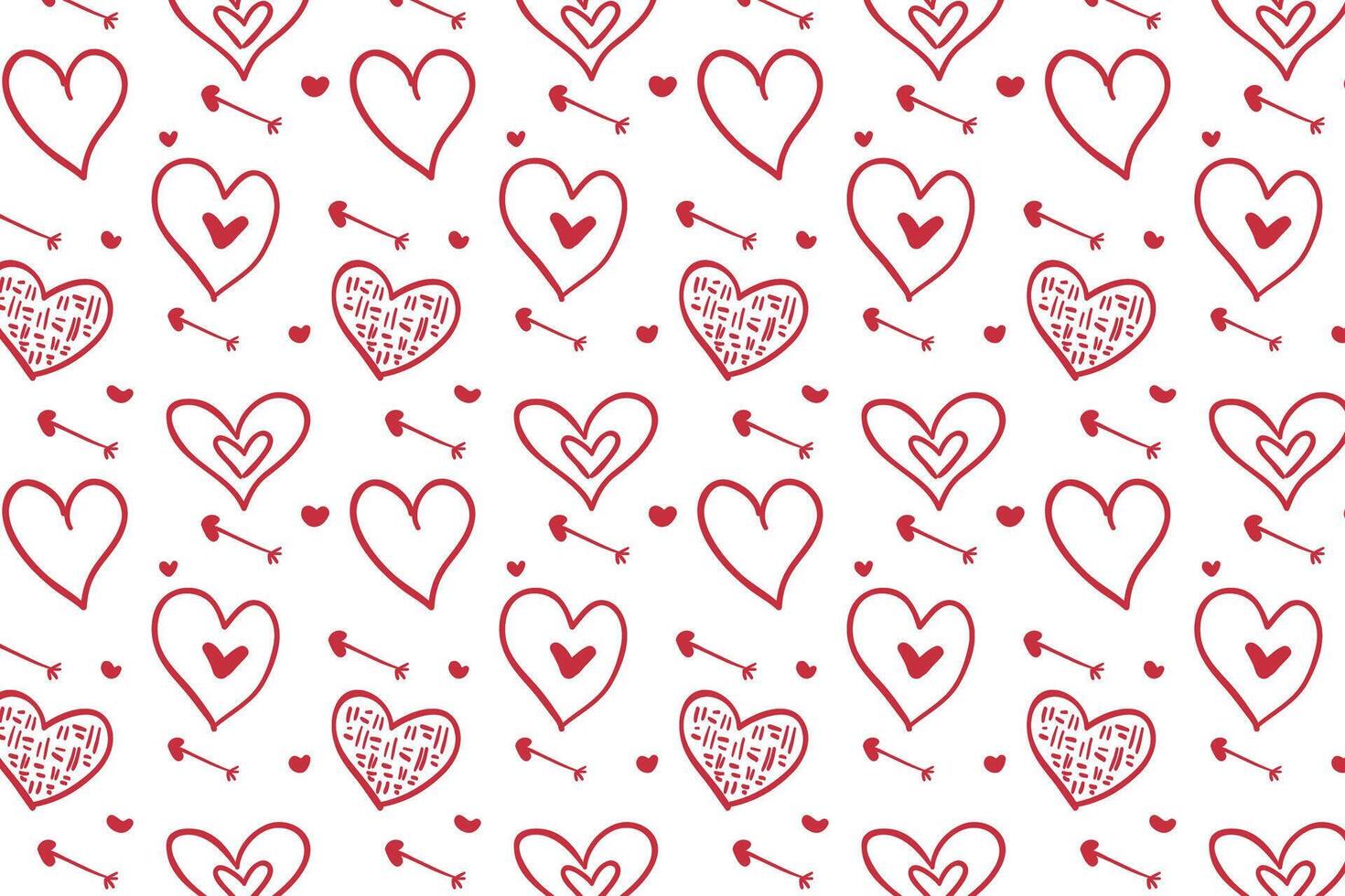 Vector love heart pattern, vector hand drawn Valentine's Day pattern