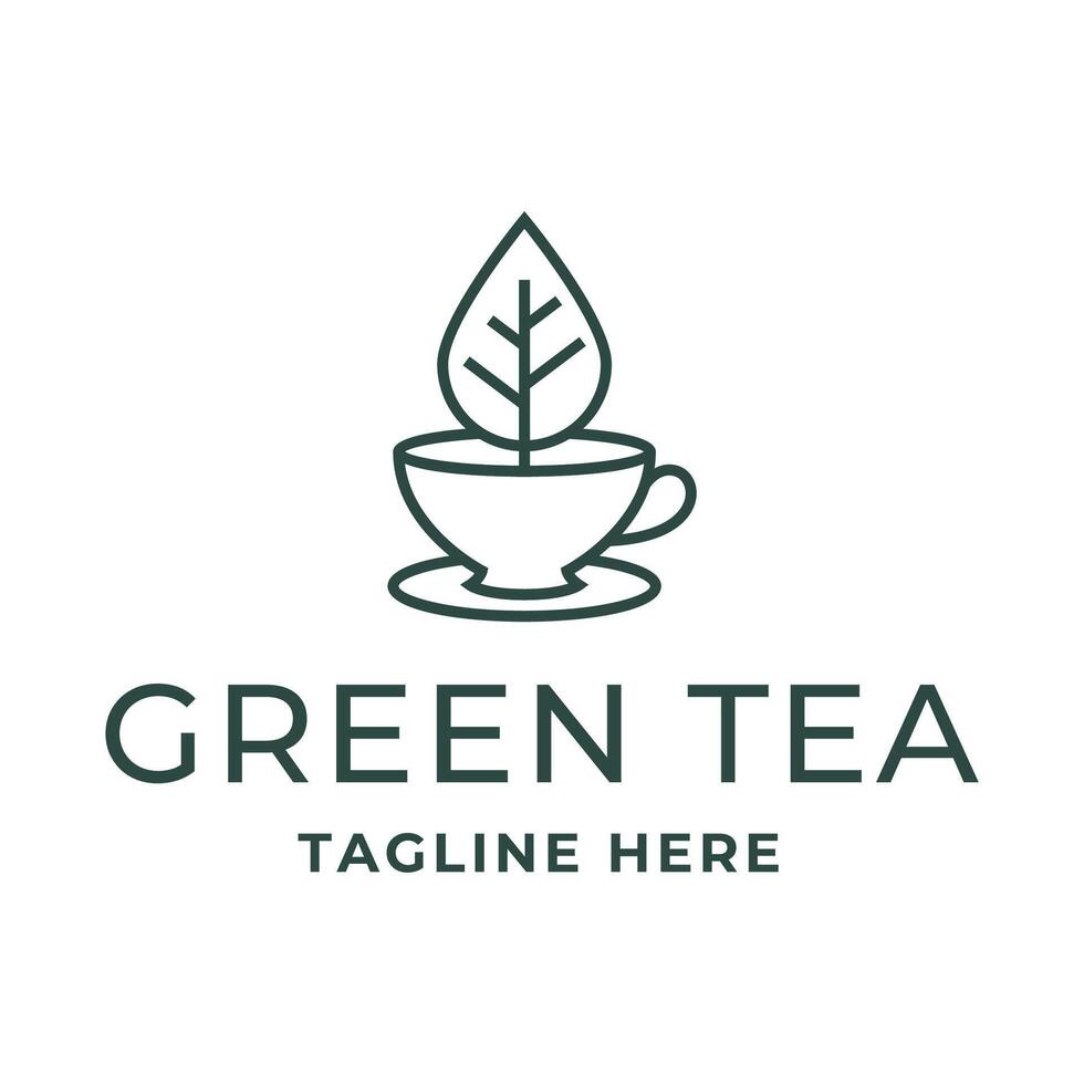 Natural green tea cup for logo design concept editable. vector