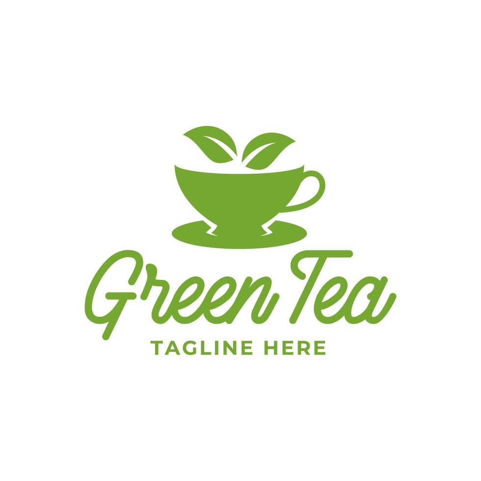 Natural green tea cup for logo design concept editable. vector