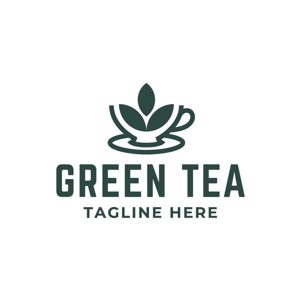 Natural green tea cup for logo design concept editable. vector