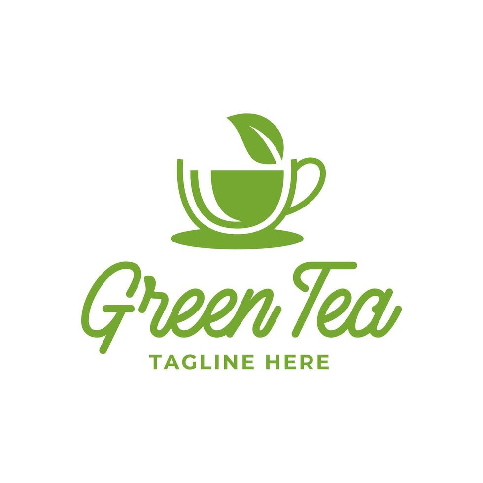 Natural green tea cup for logo design concept editable. vector