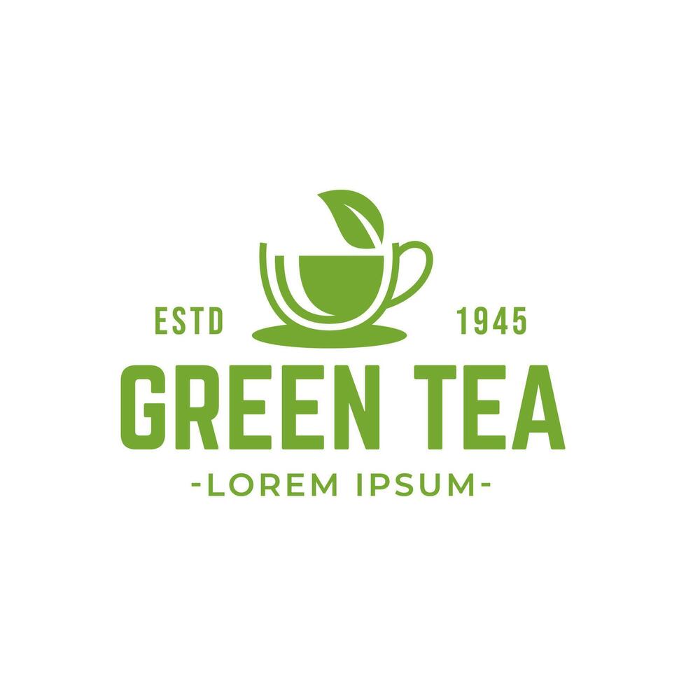 Natural green tea cup for logo design concept editable. vector