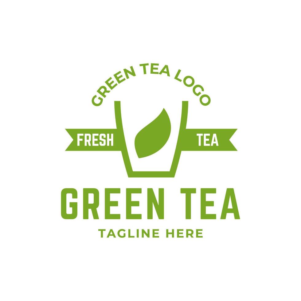Natural green tea cup for logo design concept editable. vector