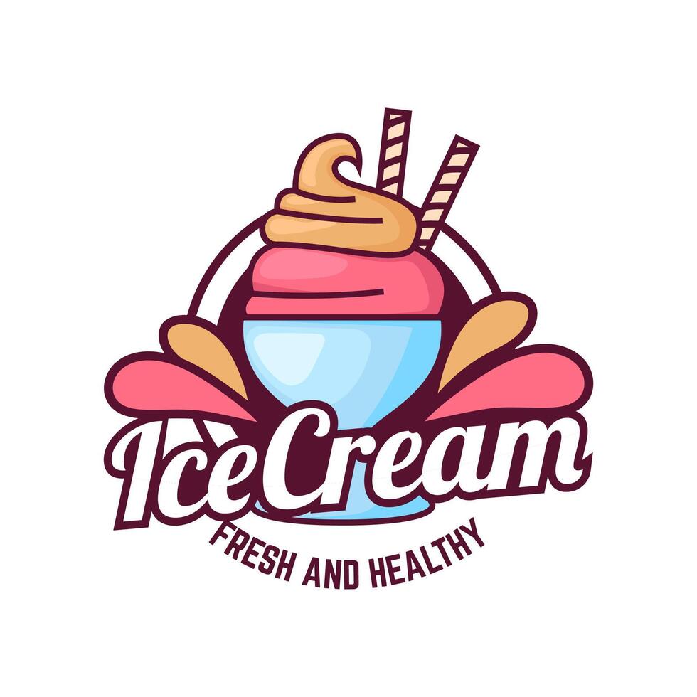 Ice Cream Logo Design. Ice cream shop logo badges and labels, gelateria signs. vector