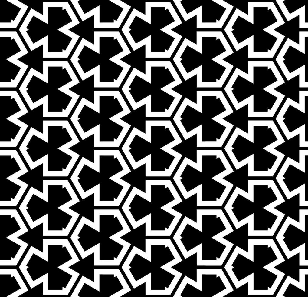 Black and white seamless abstract pattern. Background and backdrop. Grayscale ornamental design. Mosaic ornaments. Vector graphic illustration.