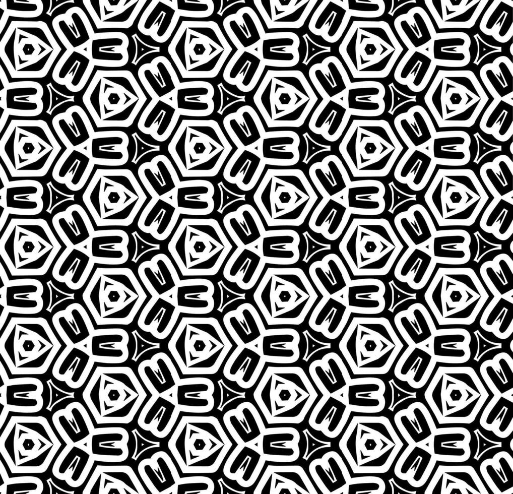 Black and white seamless abstract pattern. Background and backdrop. Grayscale ornamental design. Mosaic ornaments. Vector graphic illustration.