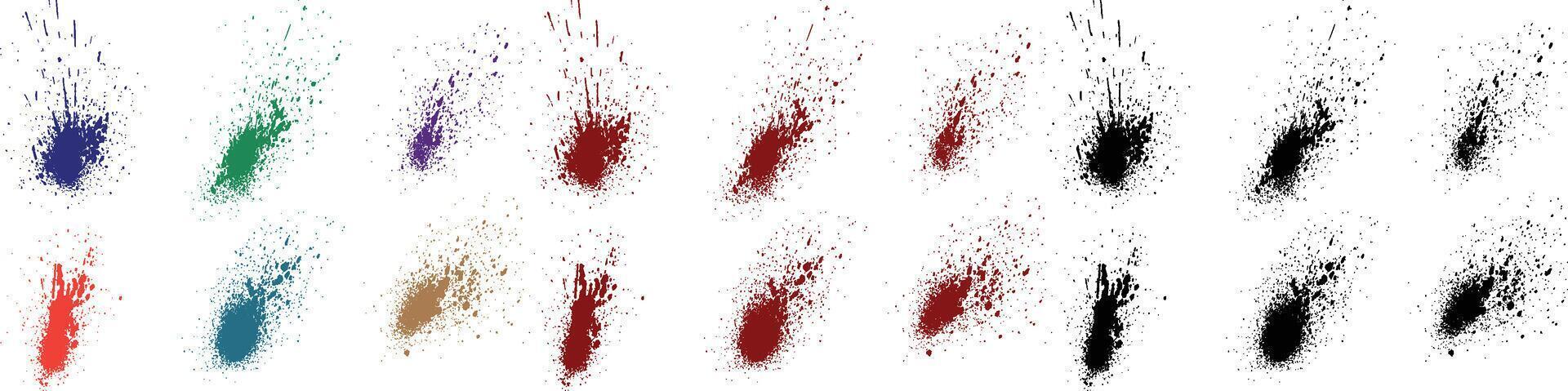 Dripping collection of vector paint brush stroke black, green, red, purple, blue, pink color template blood stain