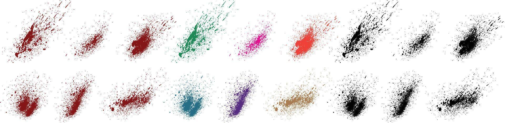 Vector paint blood splash grunge green, pink, purple, red, black, blue color brush stroke design set