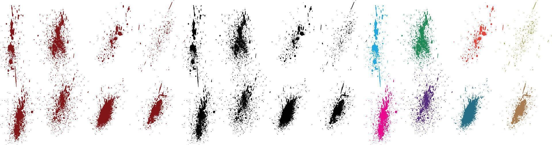 sangre escalofriante rojo, naranja, verde, púrpura, trigo, negro color crimen cepillo carrera salpicar chapoteo vector conjunto