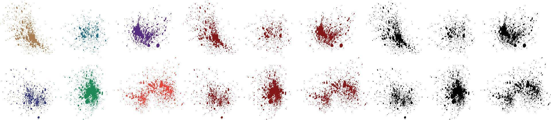 hecho a mano resumen grunge cepillo carrera rojo, naranja, verde, púrpura, trigo, negro color sangre tinta salpicar antecedentes conjunto vector