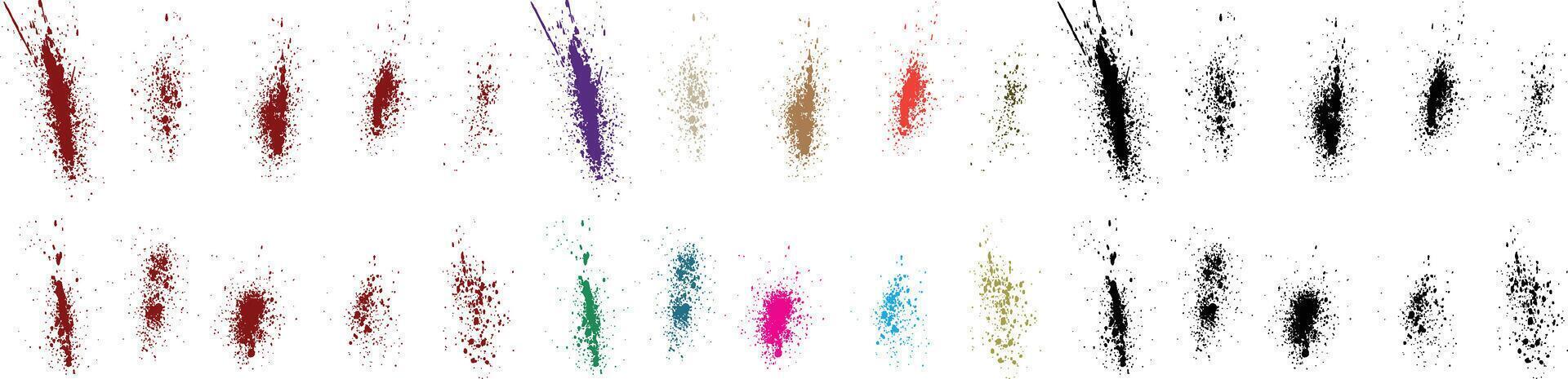 Collection of blood hand-painted red, orange, green, purple, wheat, black color vector brush stroke bloodstain splatter