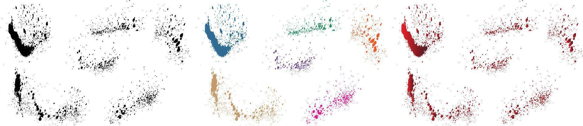 Vector set of blood splash orange, purple, red, wheat, black, green color watercolor paint brush background