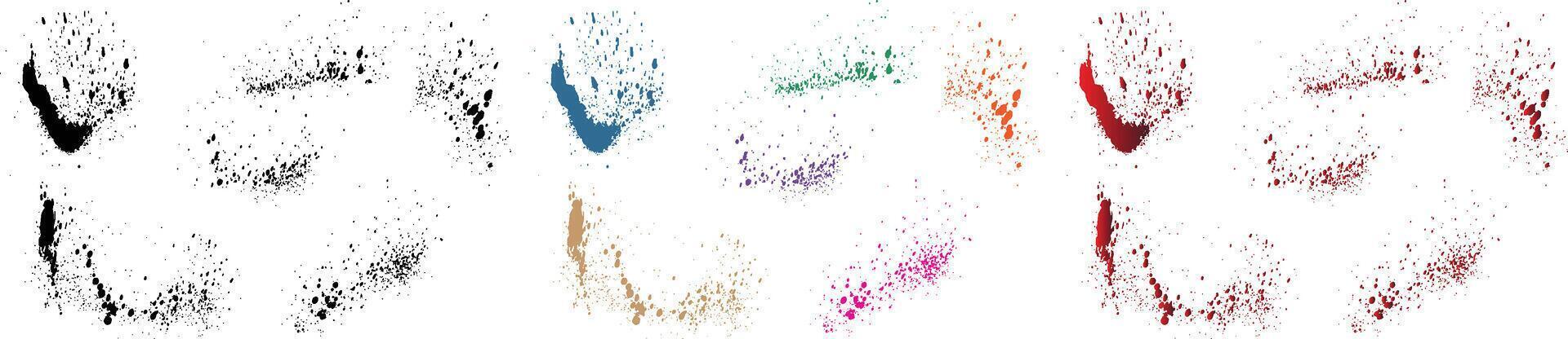 vector conjunto de sangre chapoteo naranja, púrpura, rojo, trigo, negro, verde color acuarela pintar cepillo antecedentes