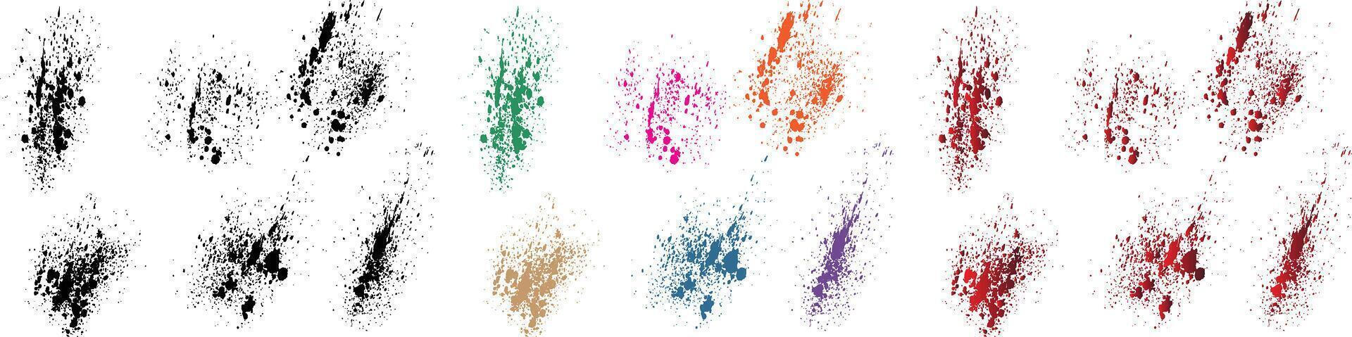 Collection of different orange, purple, red, wheat, black, green color blood splatter splash brush stroke background vector