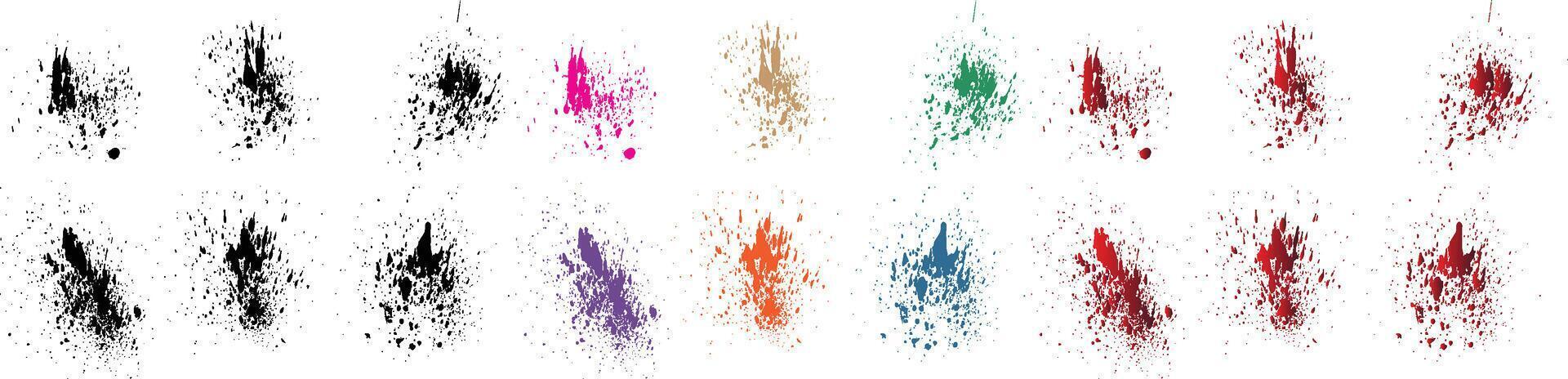 Paint splatter brush stroke seamless orange, purple, red, wheat, black, green color blood vector design set