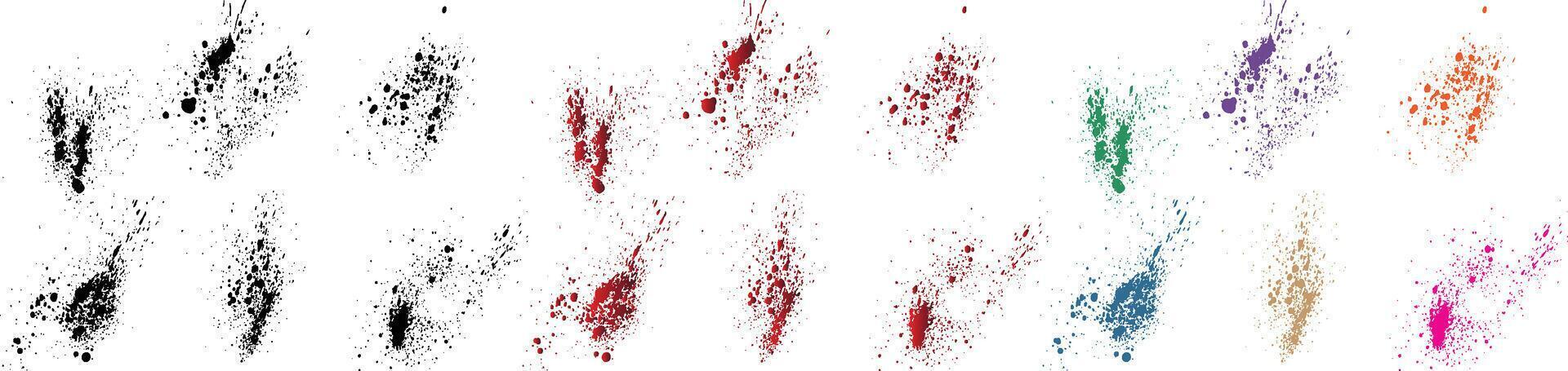 angustia tinta salpicar negro, rojo, naranja, púrpura, trigo, verde color sangre textura cepillo carrera bandera conjunto vector