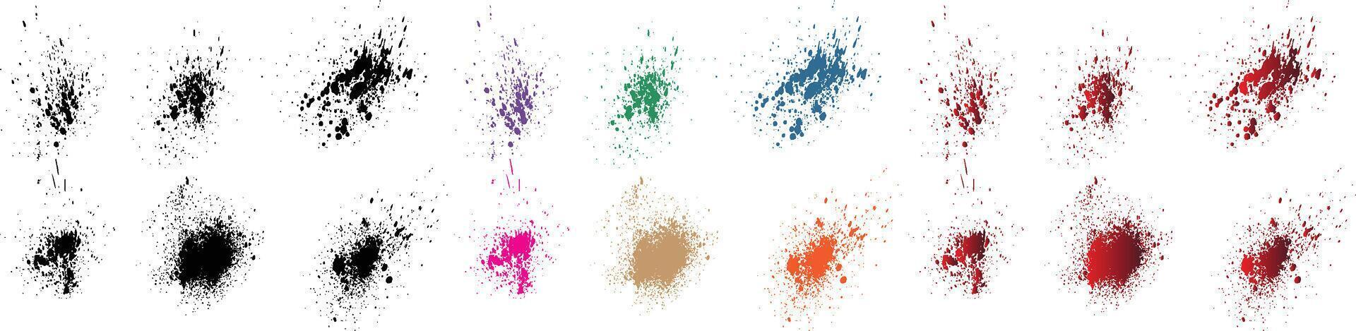 Vector art splatter orange, purple, red, wheat, black, green color blood brush stroke paint background