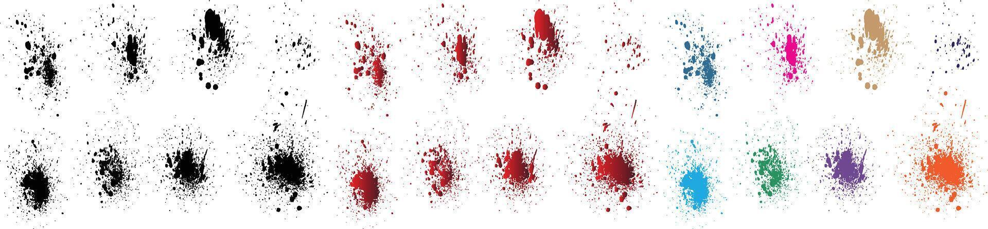 Vector set of spot blood splatter orange, purple, red, wheat, black, green color grunge brush stroke illustration