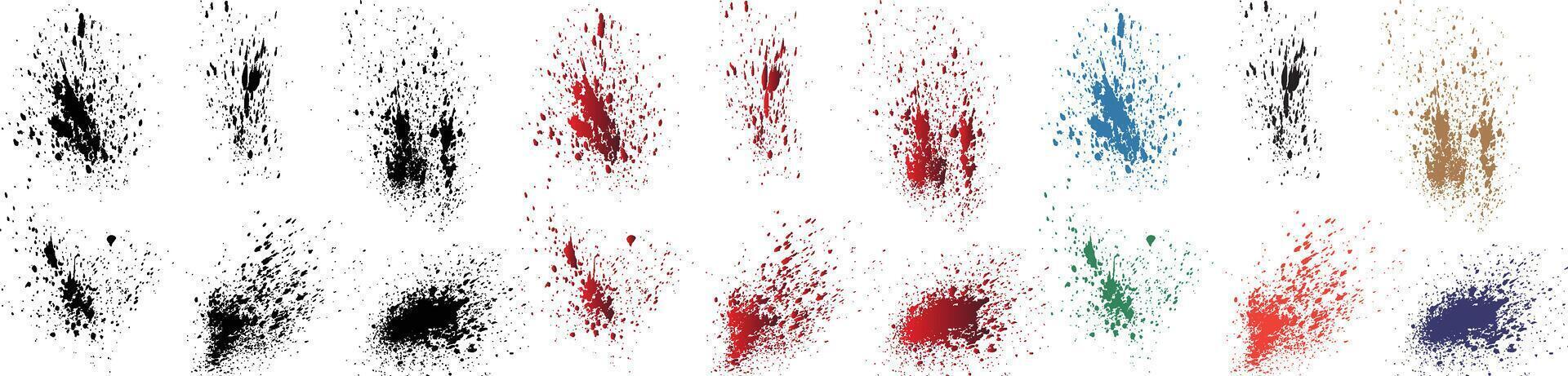 Hand-drawn isolated wheat, purple, orange, red, green, black color ink blood splatter brush stroke frame collection vector