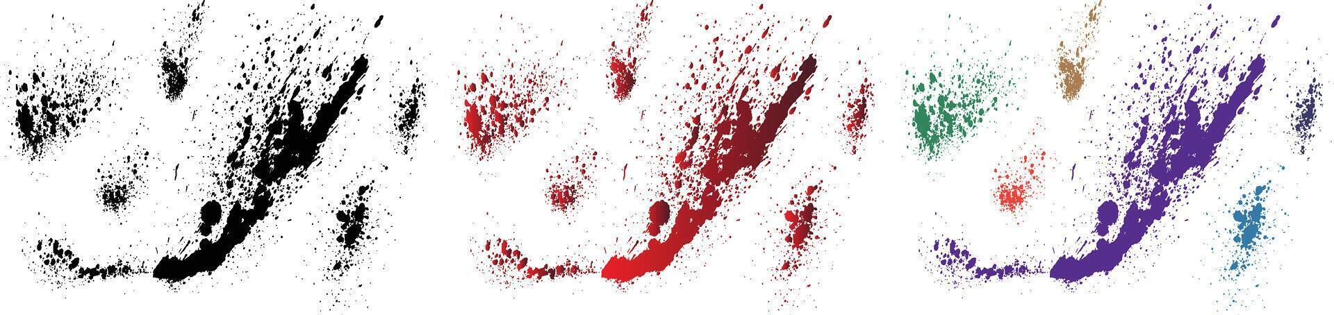 Set of bloodstain grunge texture purple, wheat, black, red, green, orange color blood splash ink vector brush stroke