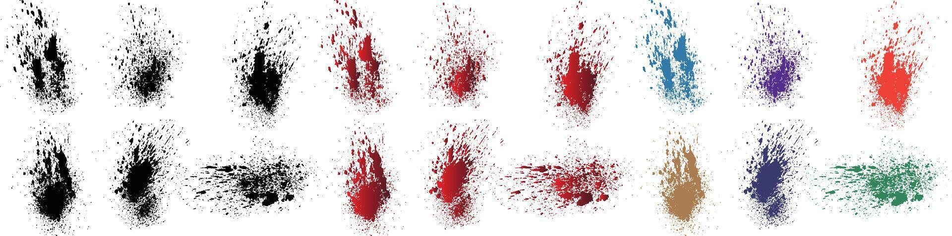 Grungy wheat, purple, orange, red, green, black color vector blood drip brush stroke collection