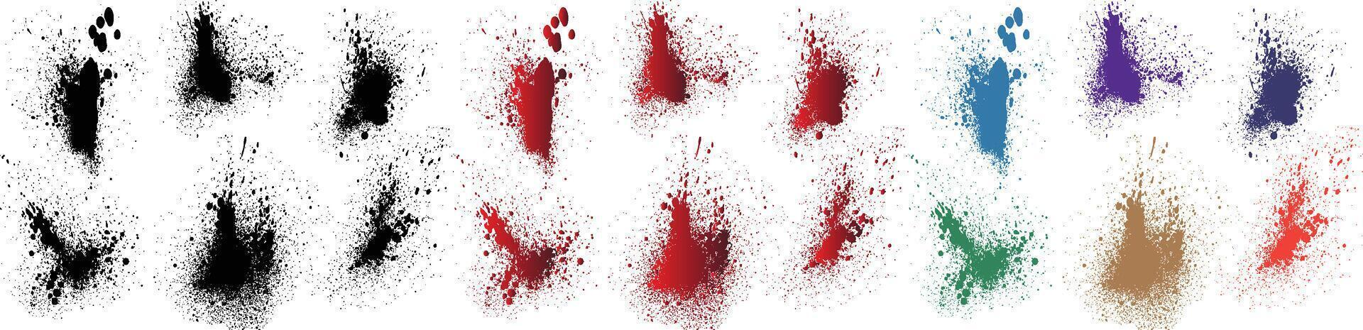 Set of blood splatter purple, orange, black, red, green, wheat color grunge brush stroke background banner vector