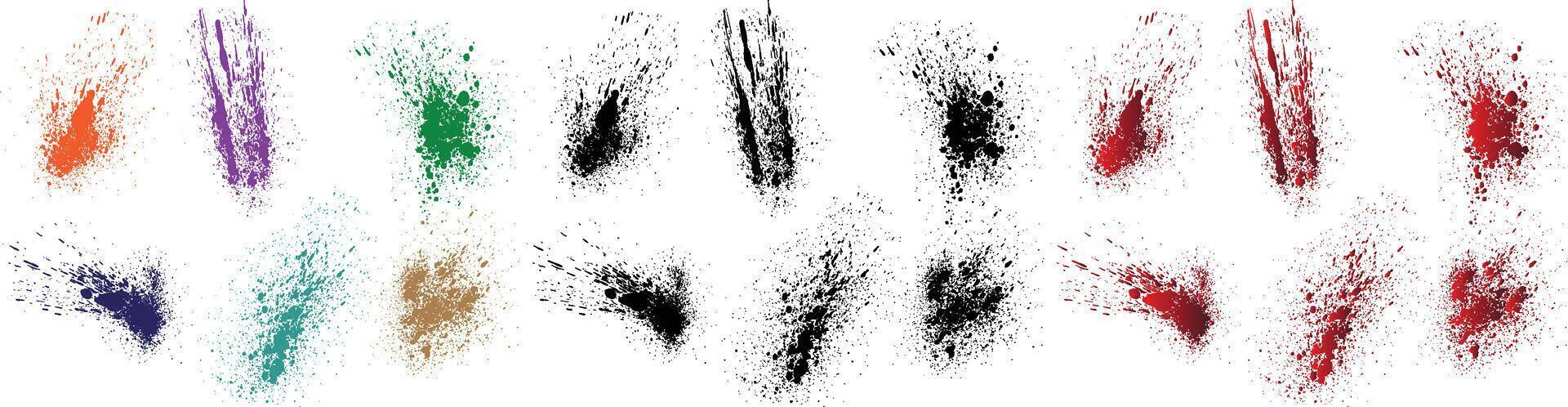 vector sangre salpicar naranja, púrpura, rojo, trigo, negro, verde color aislado cepillo carrera