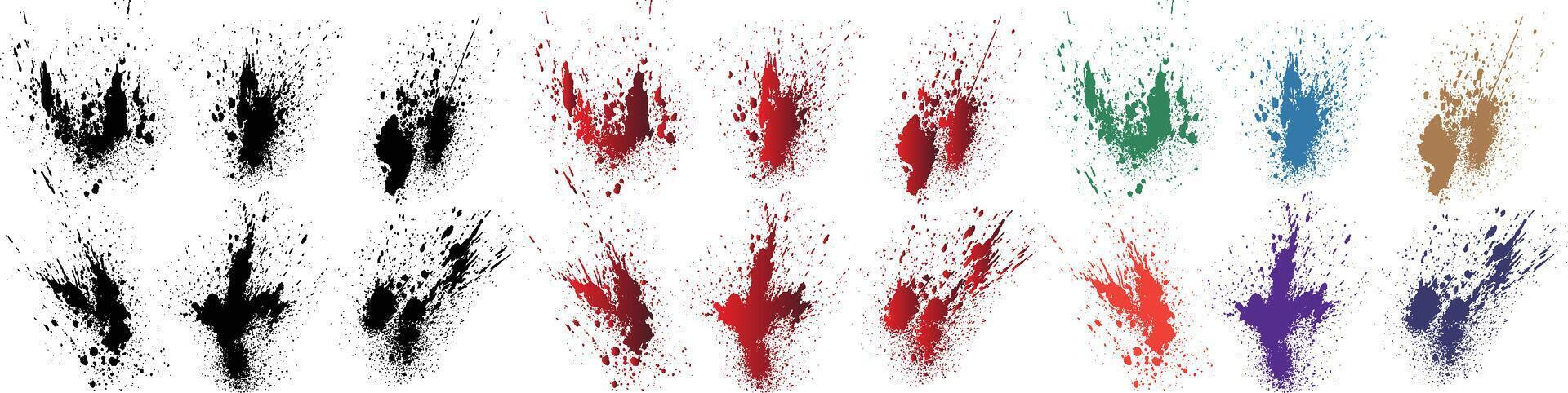 Set of bloody handprint isolated brush stroke illustration and vector ink purple, orange, black, red, green, wheat color grunge brush stroke background