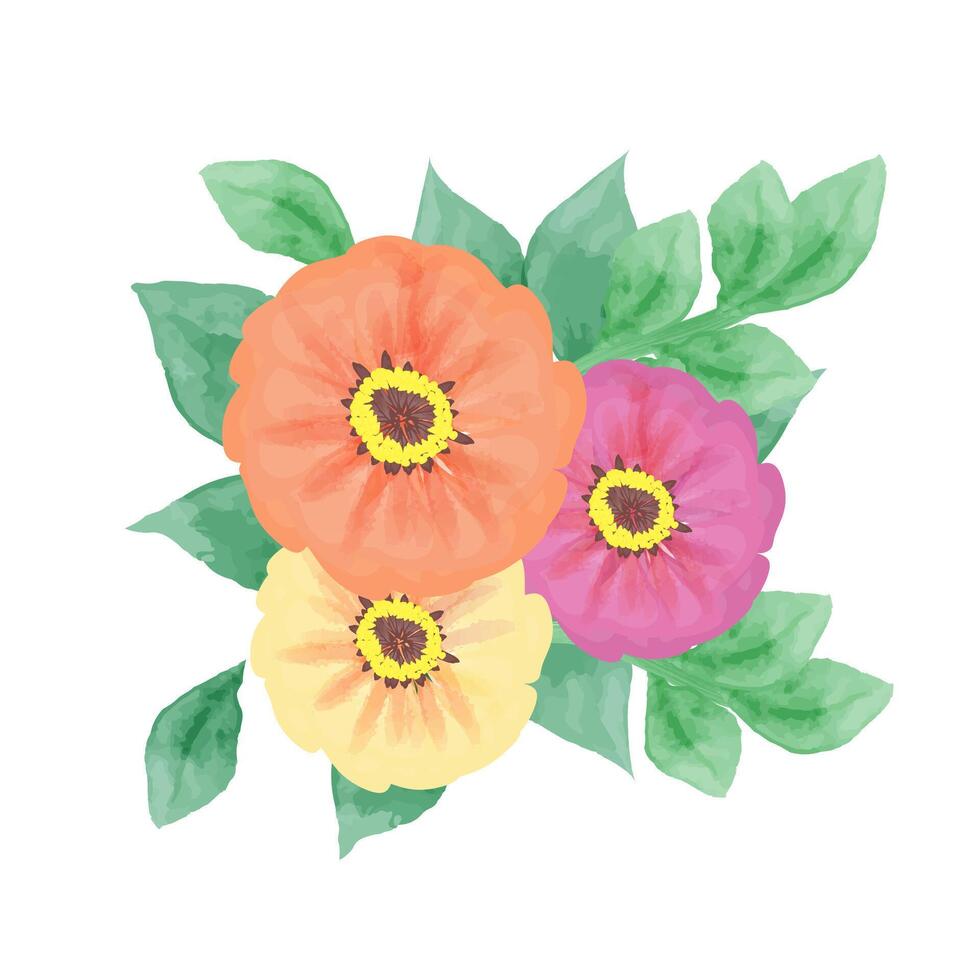 Watercolor flower and leaves vector illustration