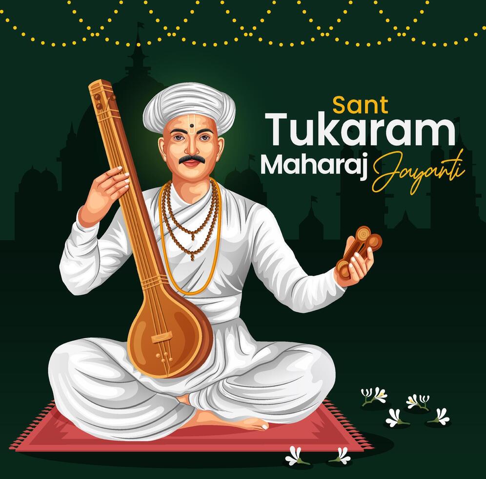 sant tukaram maharaj Jayanti póster diseño modelo vector