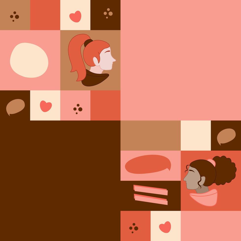 Seamless square pattern with two girls of different races. Great for wrapping paper. vector