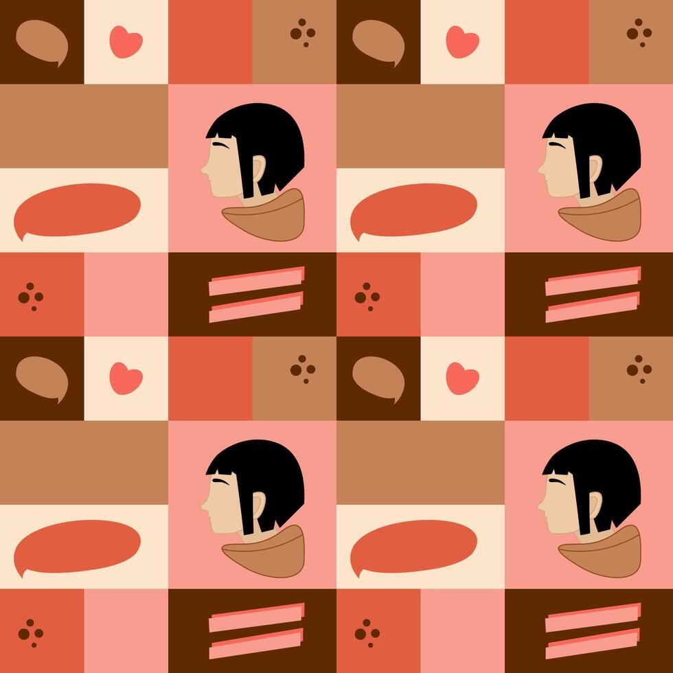 Seamless square pattern with a girl. Great for wrapping paper. vector