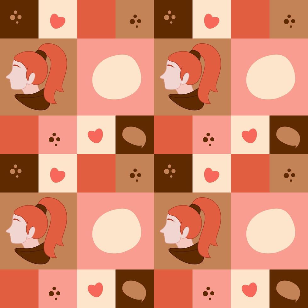 Seamless square pattern with a girl with a ponytail. Great for wrapping paper. vector
