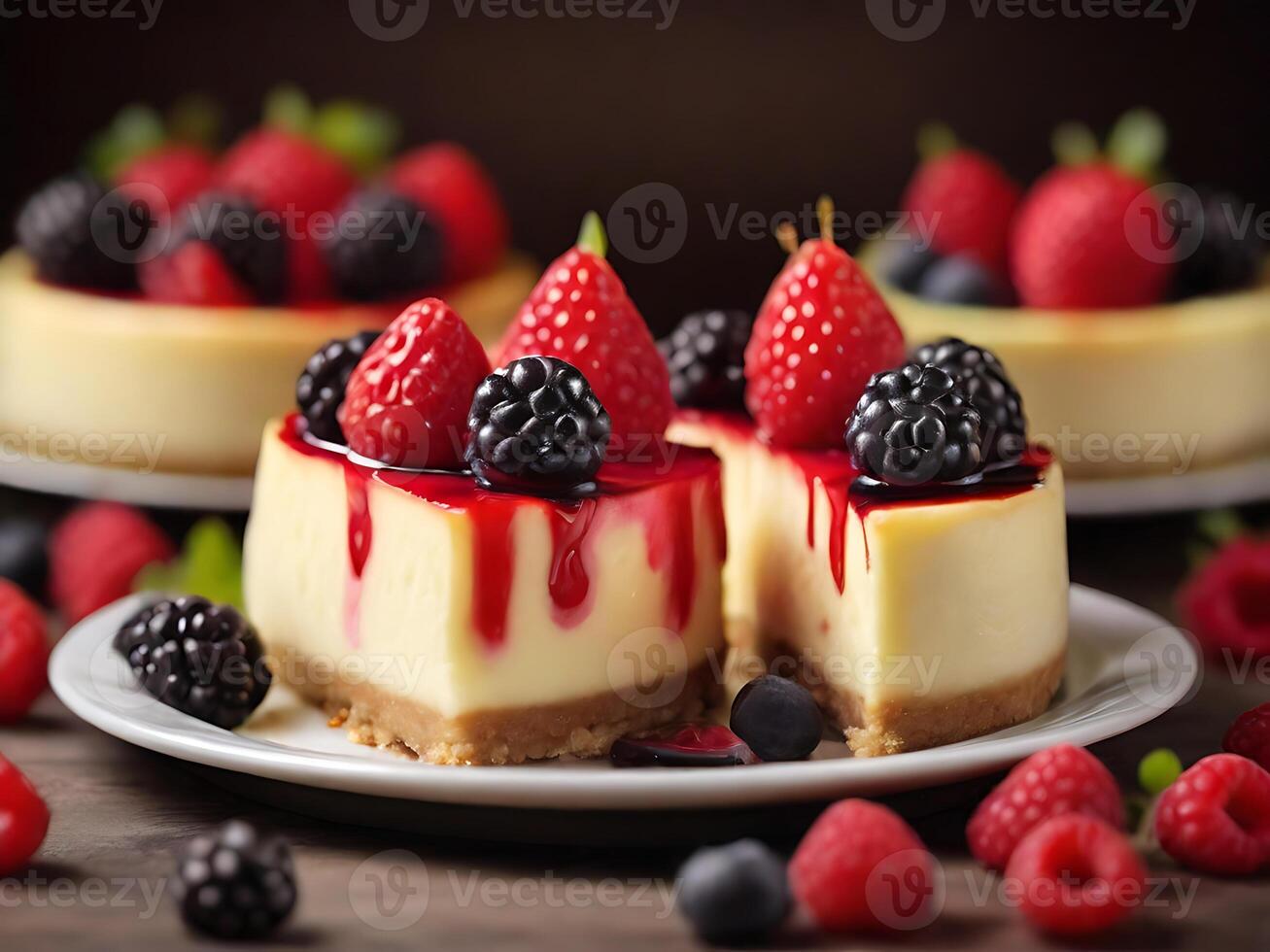 AI generated Cheesecake slices with berries photo