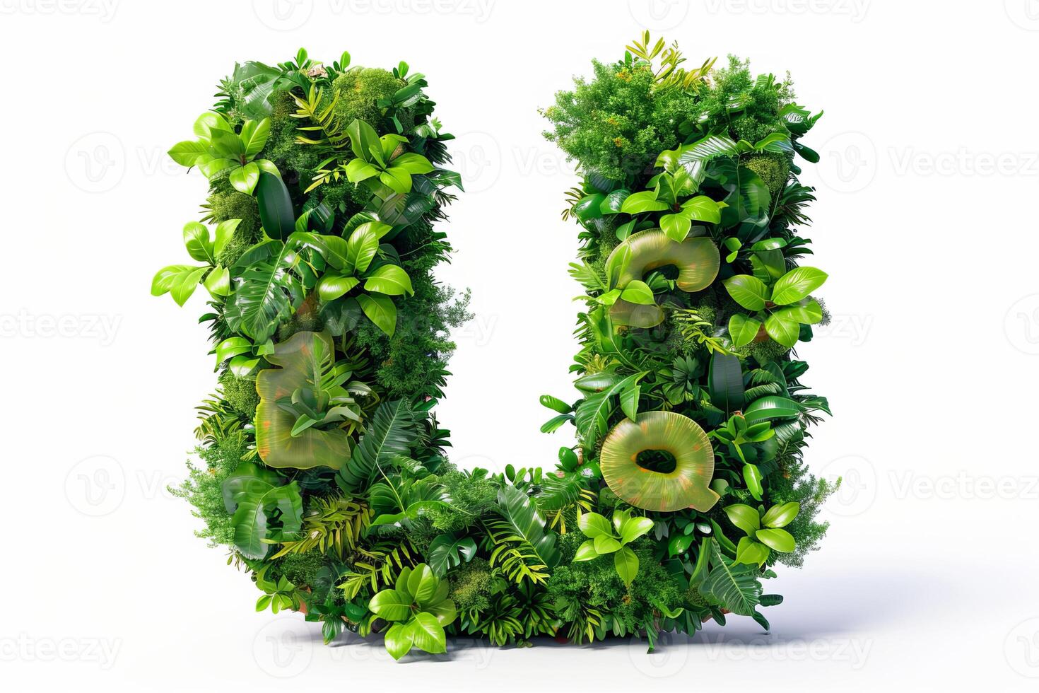 AI generated 3d modern style letter  u  made from umbrella plant flowers isolated on white background photo