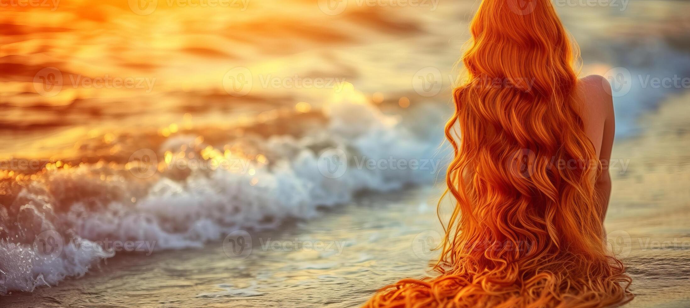 AI generated Beautiful young woman on adult beach with blurred background and copy space for text photo