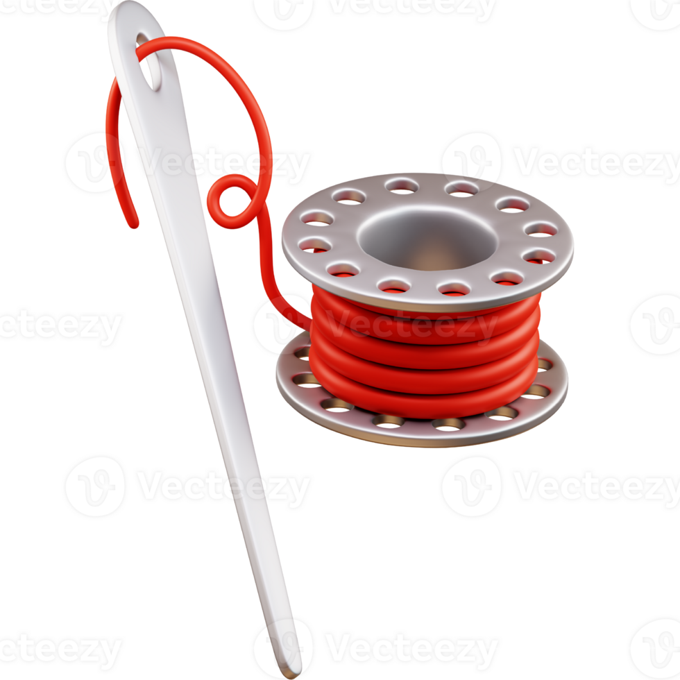 3D spool and needle icon on transparent background png