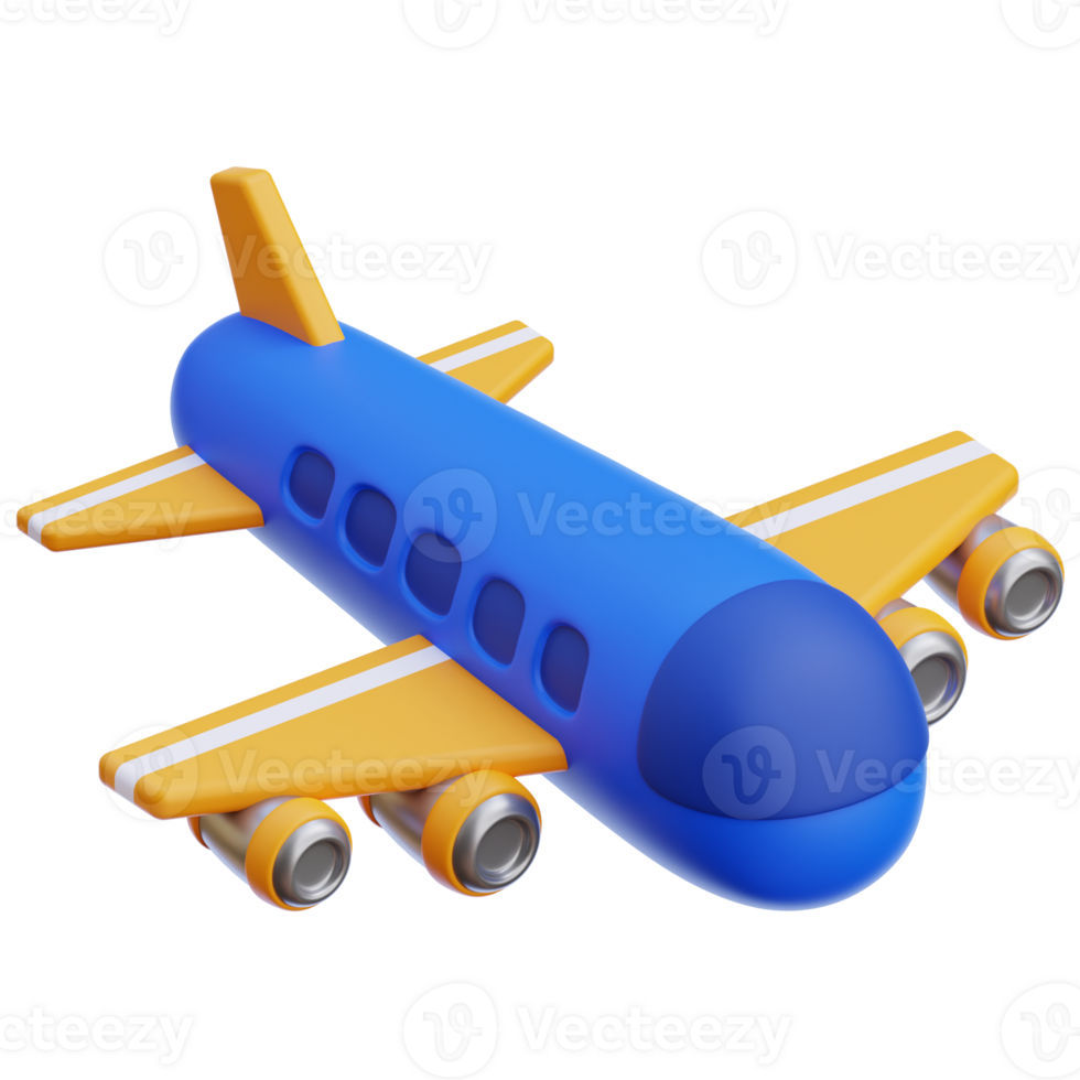3D airplane icon on transparent background png