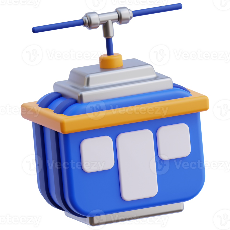 3D cable car icon on transparent background png